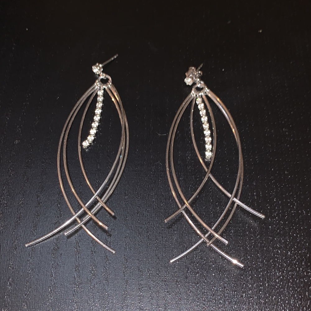 Silver rhinestone floating arc Earrings